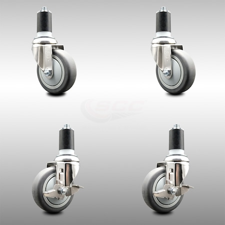 Service Caster 4 Inch 316SS Thermoplastic Rubber Swivel 1-1/2 Inch Stem Caster Brake SCC, 2PK SCC-SS316EX20S414-TPRB-2-TLB-2-112
